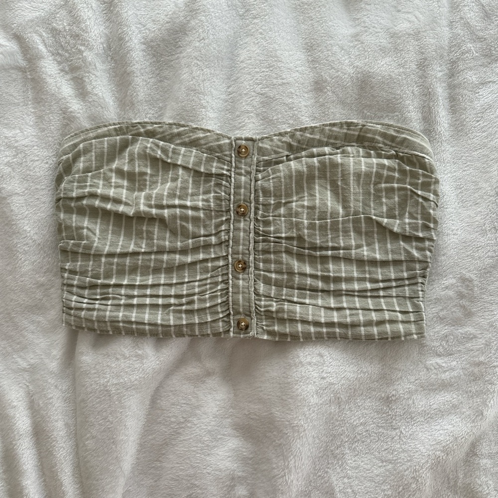 Green and White Striped Crop Top
